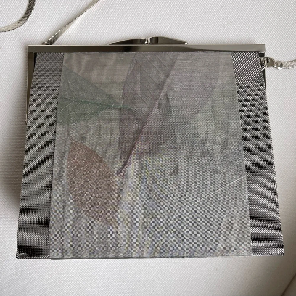 BO’s Art Studio Stainless Steel Mesh Evening Bag Painted Leaf Embellishment